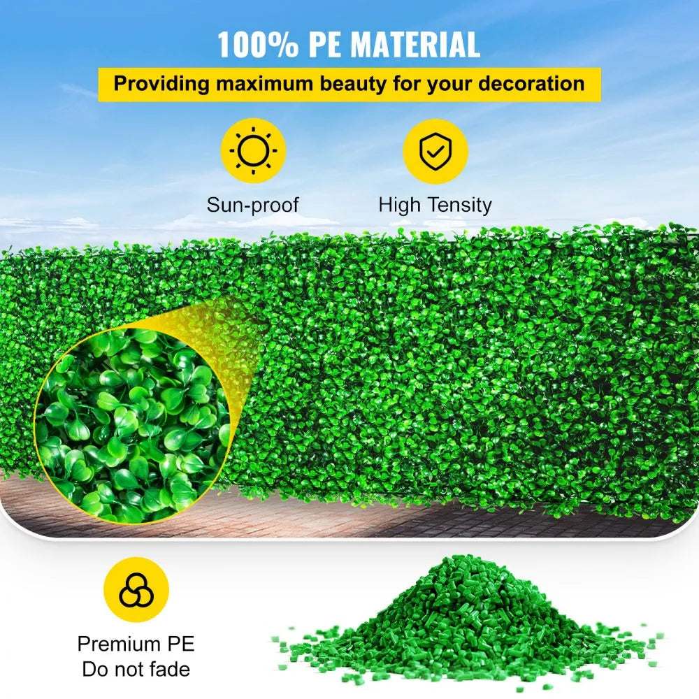 VEVOR Artificial Boxwood Panel UV 48pcs Boxwood Hedge Wall Panels Artificial Grass Backdrop Wall 10X10" 4cm Green Grass Wall Fake Hedge for Decor Privacy Fence Indoor Outdoor Garden Backyard