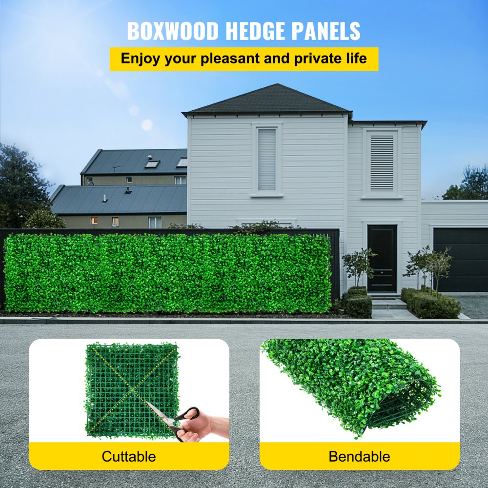 VEVOR Artificial Boxwood Panel UV 6pcs Boxwood Hedge Wall Panels, Artificial Grass Backdrop Wall 20" X 20" 4 cm Green Grass Wall, Fake Hedge for Decor Privacy Fence Indoor, Outdoor Garden Backyard 