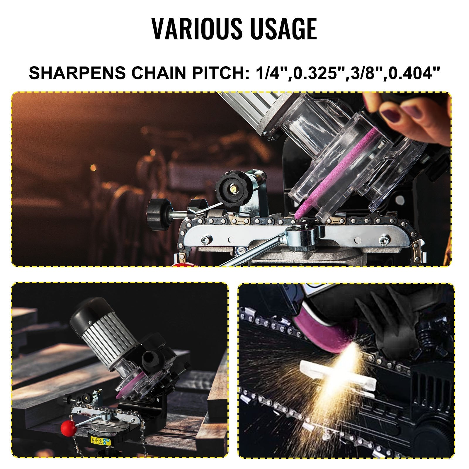 VEVOR Chainsaw Sharpener 230W, Professional Multi-Angle Adjustable Chain Grinder 3000RPM, Electric Chainsaw Blade Sharpener for 1/4\" to 2/5\" Chains 