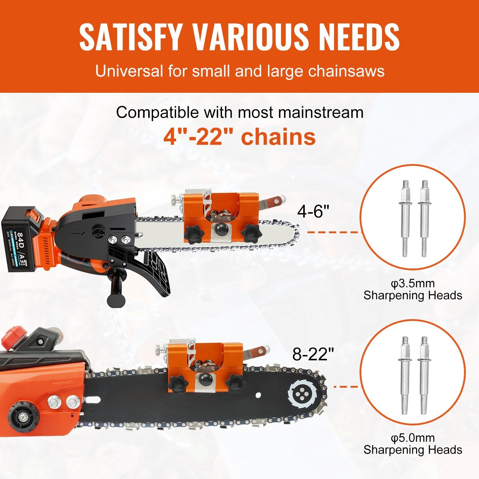 VEVOR Chainsaw Sharpener, Hand-Cranked Chain Saw Sharpening Jig Fit 4"-22" Chainsaws, Potable Saws Chain Sharpen Tool Set with 4 Grinding Heads for Landscaper, Lumberjack, Maintenance Worker 