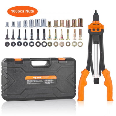 VEVOR Rivet Nut Tool, 16” Rivnut Tool Kit with 13PCS Metric and SAE Mandrels, 186PCS Rivet Nuts, M3, M4, 10-24, M5, M6, 1/4-20, 8-32, 5/16-18, M8, 3/8-16, M10, M12, 1/2-13, Semi-auto Retraction 