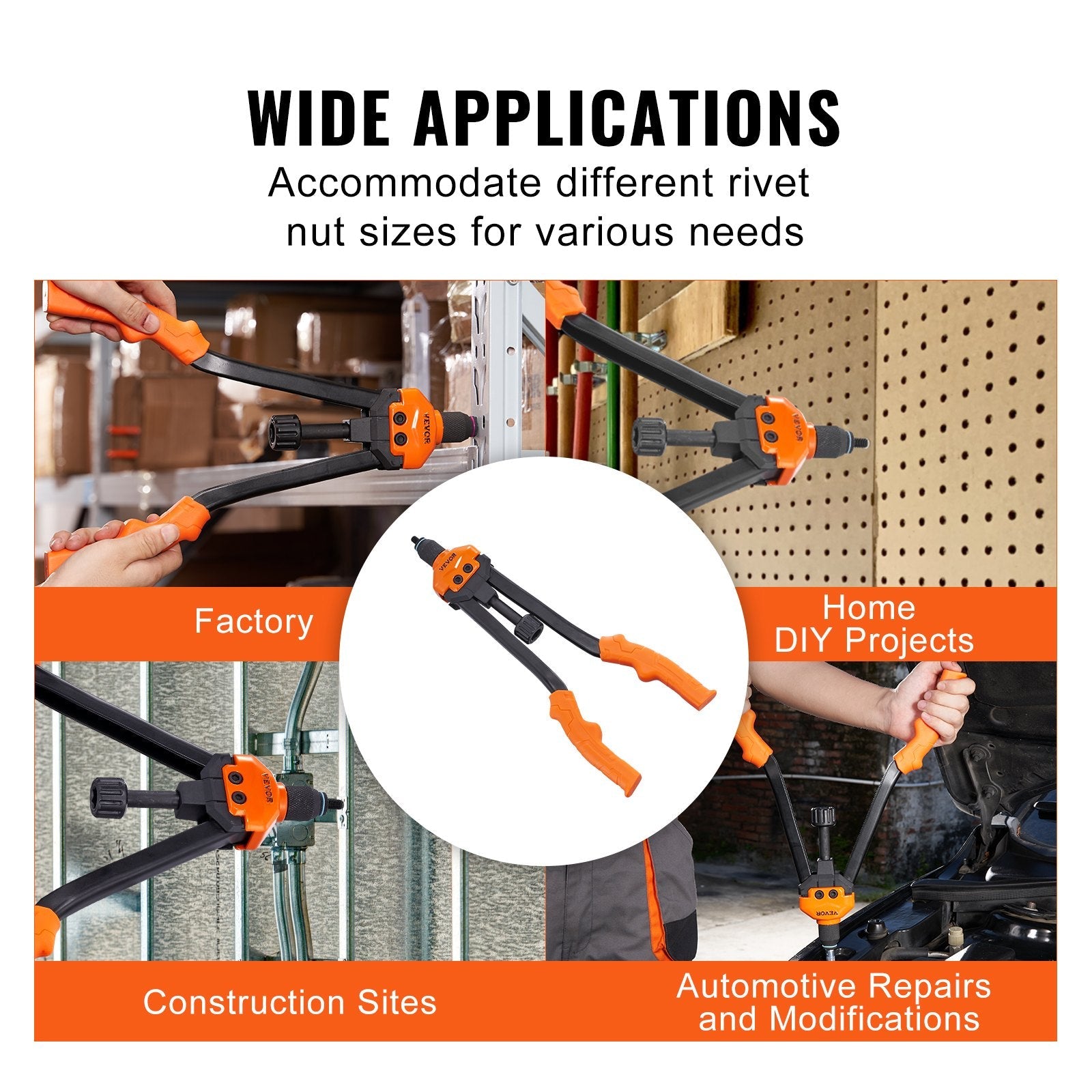VEVOR Rivet Nut Tool, 16” Rivnut Tool Kit with 13PCS Metric and SAE Mandrels, 186PCS Rivet Nuts, M3, M4, 10-24, M5, M6, 1/4-20, 8-32, 5/16-18, M8, 3/8-16, M10, M12, 1/2-13, With Carrying Case 