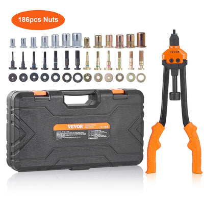 VEVOR Rivet Nut Tool, 16” Rivnut Tool Kit with 13PCS Metric and SAE Mandrels, 186PCS Rivet Nuts, M3, M4, 10-24, M5, M6, 1/4-20, 8-32, 5/16-18, M8, 3/8-16, M10, M12, 1/2-13, With Carrying Case 