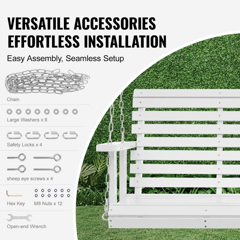 VEVOR Wooden Porch Swing 4.5 ft, Patio bench swing for Courtyard & Garden, Upgraded 880 lbs Strong Load Capacity, Heavy Duty Swing Chair Bench with Hanging Chains for Outdoors, White 