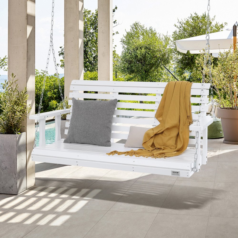 VEVOR Wooden Porch Swing 4.5 ft, Patio bench swing for Courtyard & Garden, Upgraded 880 lbs Strong Load Capacity, Heavy Duty Swing Chair Bench with Hanging Chains for Outdoors, White 