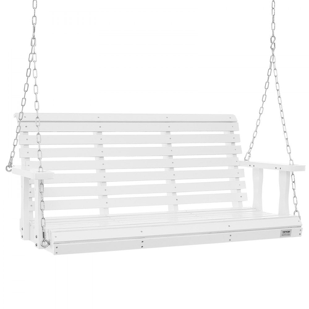 VEVOR Wooden Porch Swing 4.5 ft, Patio bench swing for Courtyard & Garden, Upgraded 880 lbs Strong Load Capacity, Heavy Duty Swing Chair Bench with Hanging Chains for Outdoors, White 