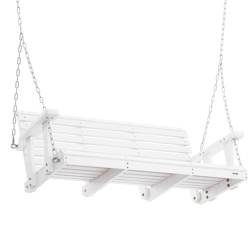 VEVOR Wooden Porch Swing 4.5 ft, Patio bench swing for Courtyard & Garden, Upgraded 880 lbs Strong Load Capacity, Heavy Duty Swing Chair Bench with Hanging Chains for Outdoors, White 