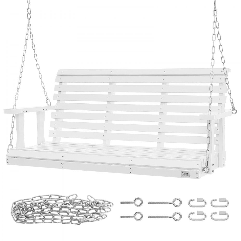 VEVOR Wooden Porch Swing 4.5 ft, Patio bench swing for Courtyard & Garden, Upgraded 880 lbs Strong Load Capacity, Heavy Duty Swing Chair Bench with Hanging Chains for Outdoors, White 