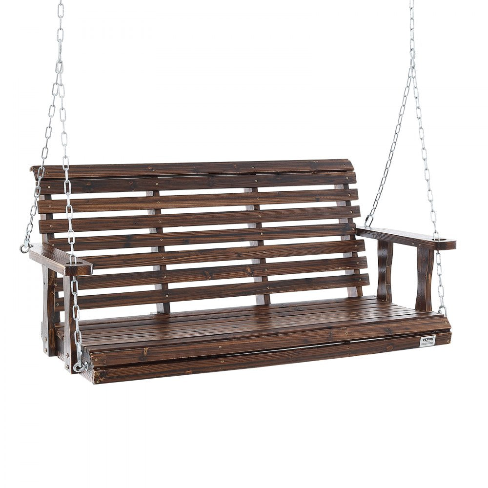 VEVOR Wooden Porch Swing 4.5 ft, Patio bench swing for Courtyard & Garden, Upgraded 880 lbs Strong Load Capacity, Heavy Duty Swing Chair Bench with Hanging Chains for Outdoors, Carbonized Brown 