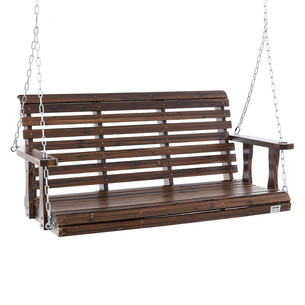 VEVOR Wooden Porch Swing 4.5 ft, Patio bench swing for Courtyard & Garden, Upgraded 880 lbs Strong Load Capacity, Heavy Duty Swing Chair Bench with Hanging Chains for Outdoors, Carbonized Brown 