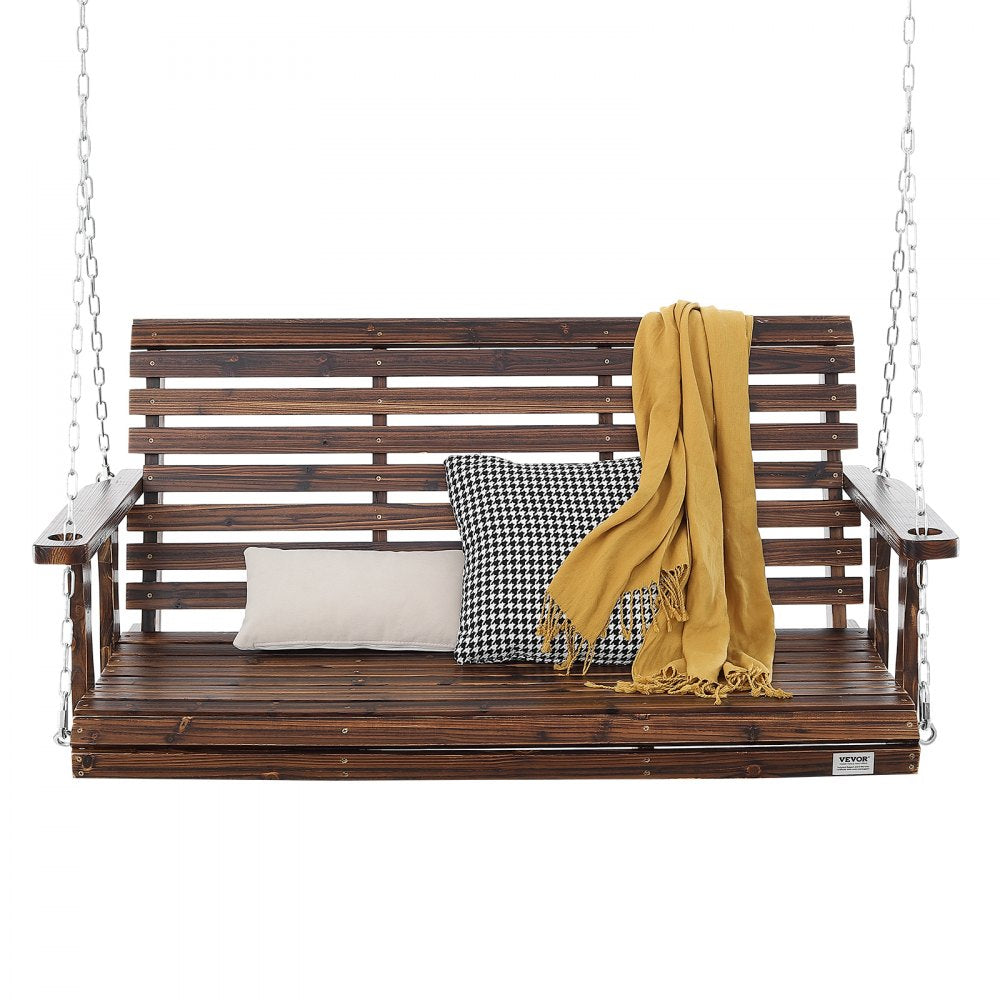 VEVOR Wooden Porch Swing 4.5 ft, Patio bench swing for Courtyard & Garden, Upgraded 880 lbs Strong Load Capacity, Heavy Duty Swing Chair Bench with Hanging Chains for Outdoors, Carbonized Brown 