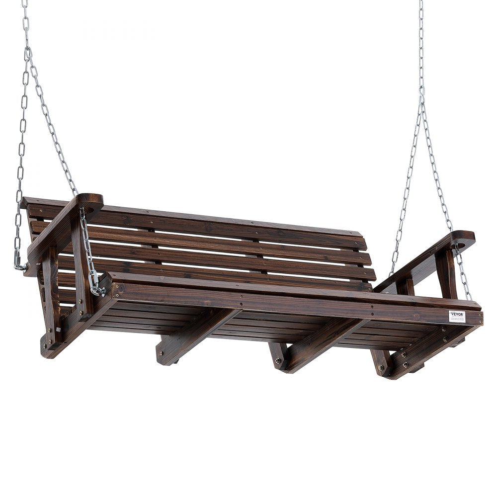 VEVOR Wooden Porch Swing 4.5 ft, Patio bench swing for Courtyard & Garden, Upgraded 880 lbs Strong Load Capacity, Heavy Duty Swing Chair Bench with Hanging Chains for Outdoors, Carbonized Brown 
