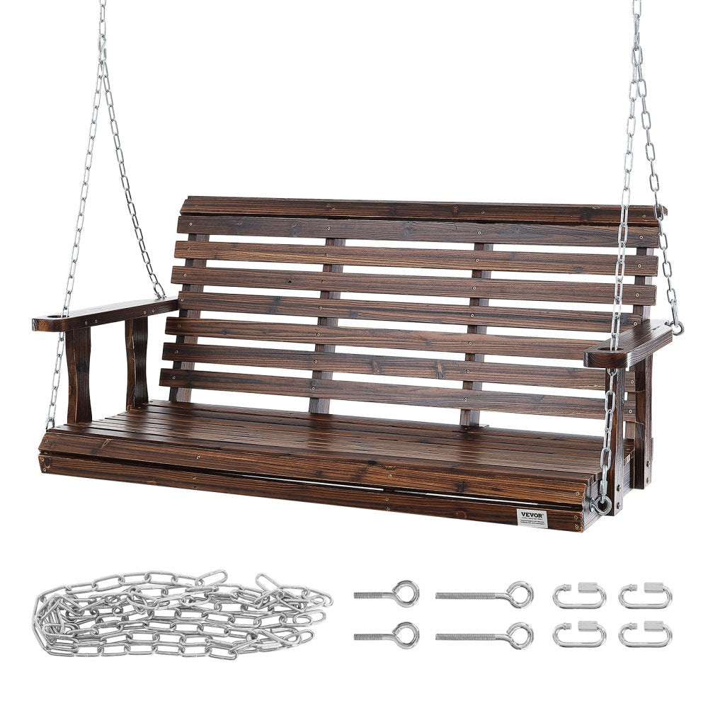 VEVOR Wooden Porch Swing 4.5 ft, Patio bench swing for Courtyard & Garden, Upgraded 880 lbs Strong Load Capacity, Heavy Duty Swing Chair Bench with Hanging Chains for Outdoors, Carbonized Brown 