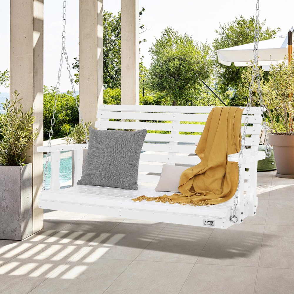 VEVOR Wooden Porch Swing 4 ft, Patio bench swing for Courtyard & Garden, Upgraded 880 lbs Strong Load Capacity, Heavy Duty Swing Chair Bench with Hanging Chains for Outdoors, White 