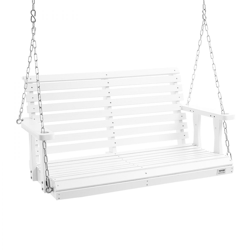 VEVOR Wooden Porch Swing 4 ft, Patio bench swing for Courtyard & Garden, Upgraded 880 lbs Strong Load Capacity, Heavy Duty Swing Chair Bench with Hanging Chains for Outdoors, White 