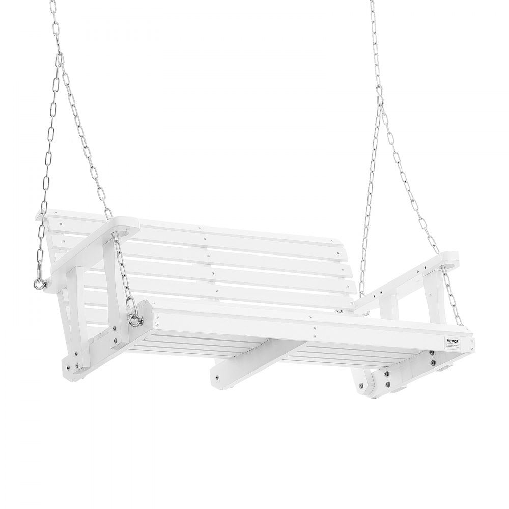 VEVOR Wooden Porch Swing 4 ft, Patio bench swing for Courtyard & Garden, Upgraded 880 lbs Strong Load Capacity, Heavy Duty Swing Chair Bench with Hanging Chains for Outdoors, White 