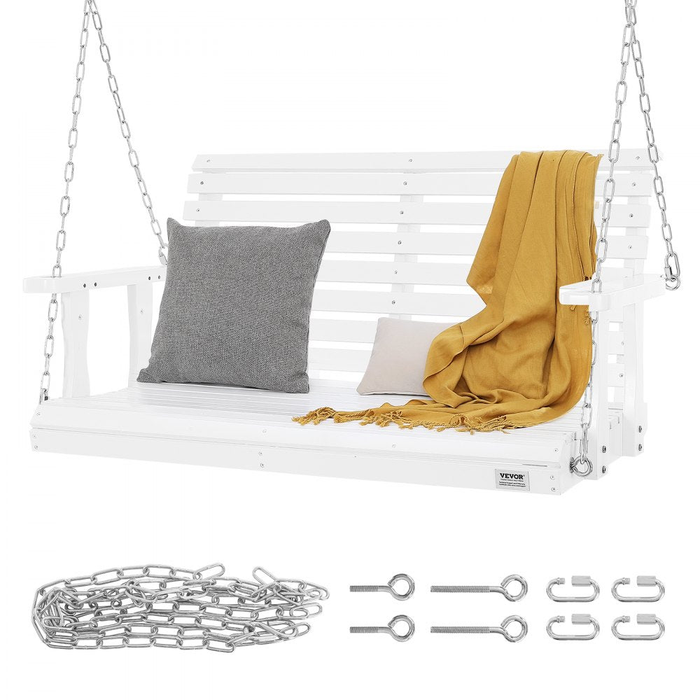 VEVOR Wooden Porch Swing 4 ft, Patio bench swing for Courtyard & Garden, Upgraded 880 lbs Strong Load Capacity, Heavy Duty Swing Chair Bench with Hanging Chains for Outdoors, White 