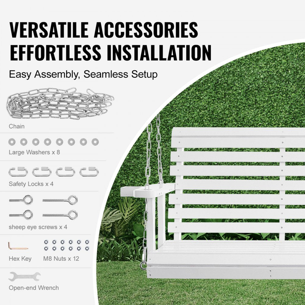 VEVOR Wooden Porch Swing 5.5 ft, Patio bench swing for Courtyard & Garden, Upgraded 880 lbs Strong Load Capacity, Heavy Duty Swing Chair Bench with Hanging Chains for Outdoors, White 