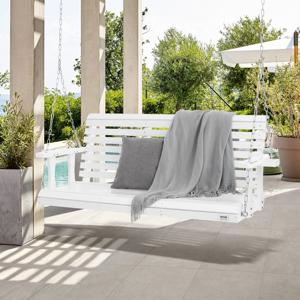 VEVOR Wooden Porch Swing 5.5 ft, Patio bench swing for Courtyard & Garden, Upgraded 880 lbs Strong Load Capacity, Heavy Duty Swing Chair Bench with Hanging Chains for Outdoors, White 