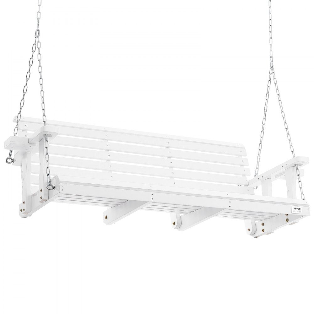 VEVOR Wooden Porch Swing 5.5 ft, Patio bench swing for Courtyard & Garden, Upgraded 880 lbs Strong Load Capacity, Heavy Duty Swing Chair Bench with Hanging Chains for Outdoors, White 