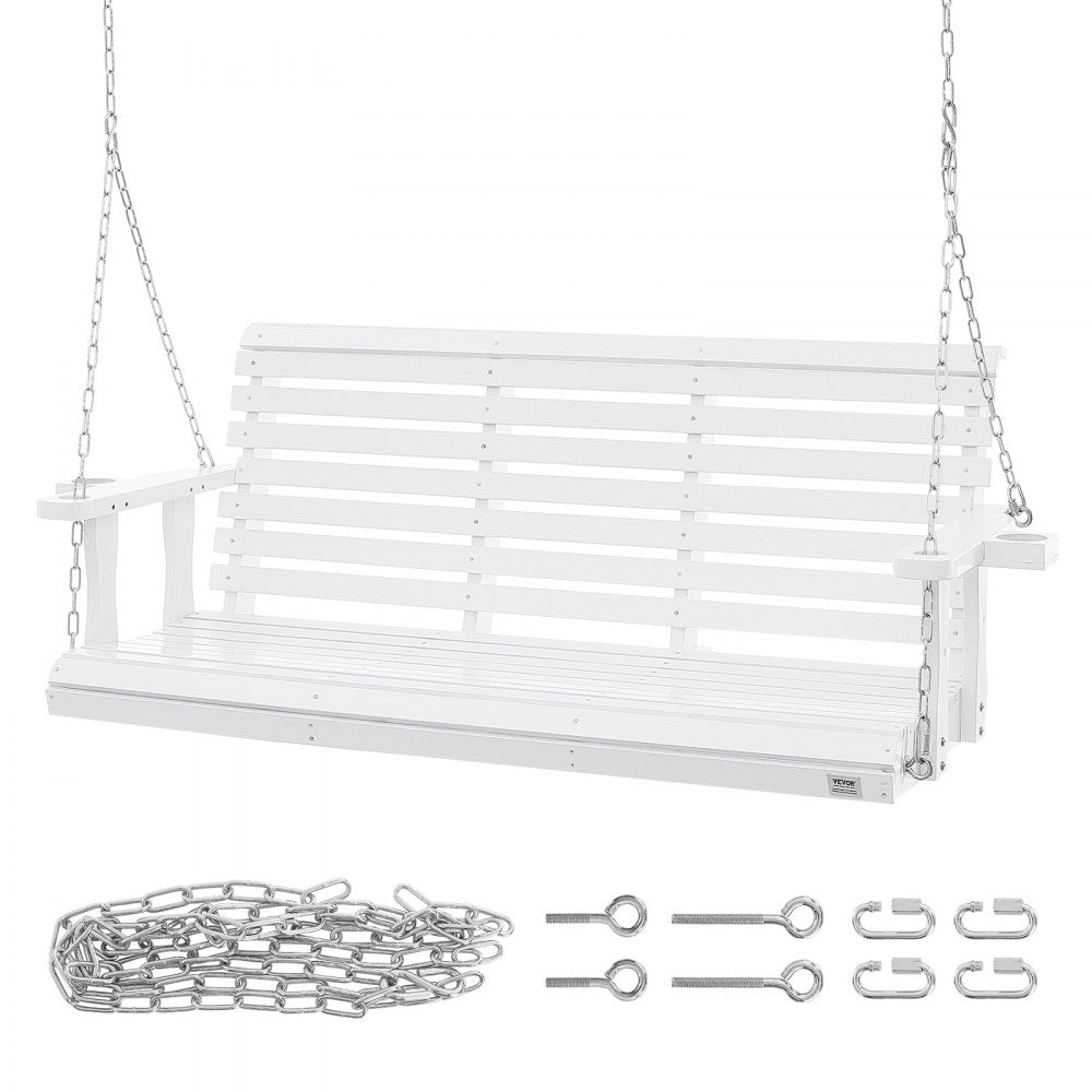 VEVOR Wooden Porch Swing 5.5 ft, Patio bench swing for Courtyard & Garden, Upgraded 880 lbs Strong Load Capacity, Heavy Duty Swing Chair Bench with Hanging Chains for Outdoors, White 