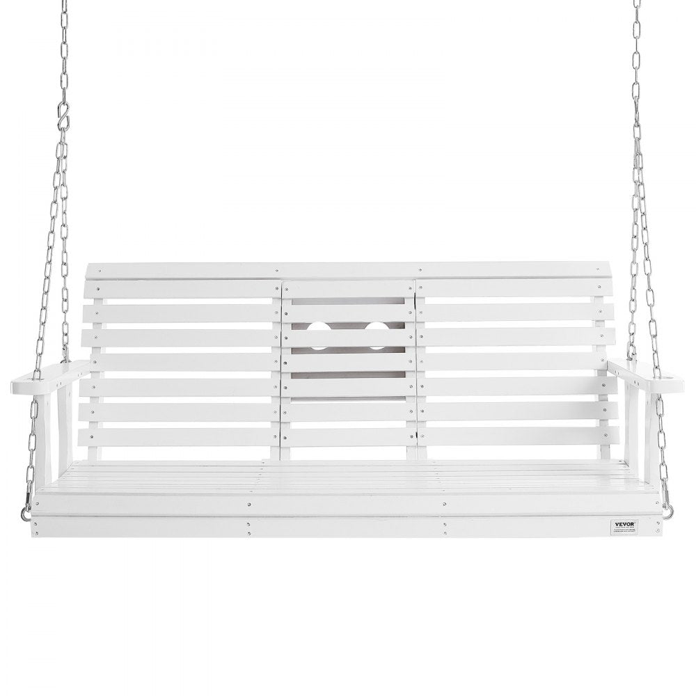 VEVOR Wooden Porch Swing 5 ft, Patio bench swing for Courtyard & Garden, Upgraded 880 lbs Strong Load Capacity, Heavy Duty Swing Chair Bench with Hanging Chains for Outdoors, White 