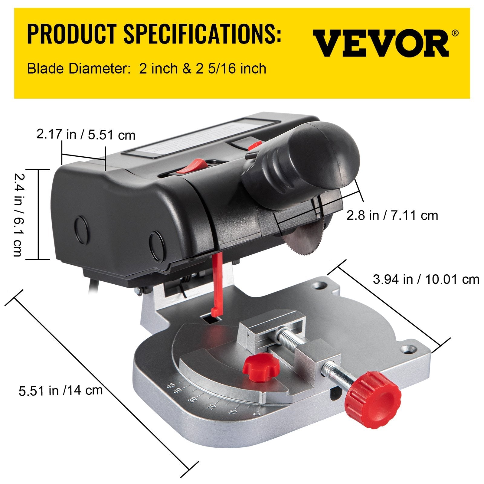 VEVOR Mini Miter Cut-off Chop Saw, Two 2-5/16\" Blade of Steel and Resin with 1/2\" Cutting Depth, 0~45° Benchtop Miter Saw for Copper, Aluminum, Wood, Zinc in Hobby Craft 