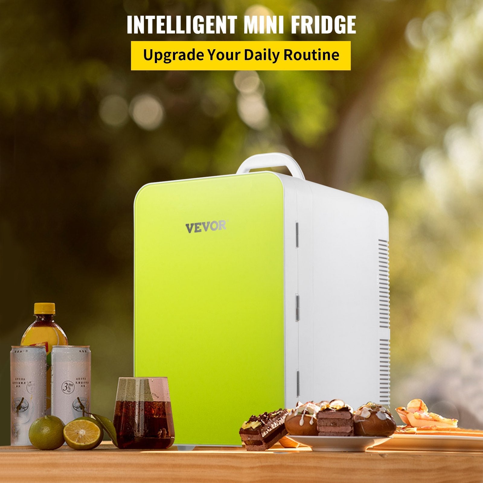 VEVOR 15L Mini Fridge,12V Portable Cooler & Warmer, Lightweight Beauty Fridge With Glass Front,Mini Fridge 15 Liter/18 Can For Food, Drinks, Skincare, Beauty, Makeup & Cosmetics (Green) 