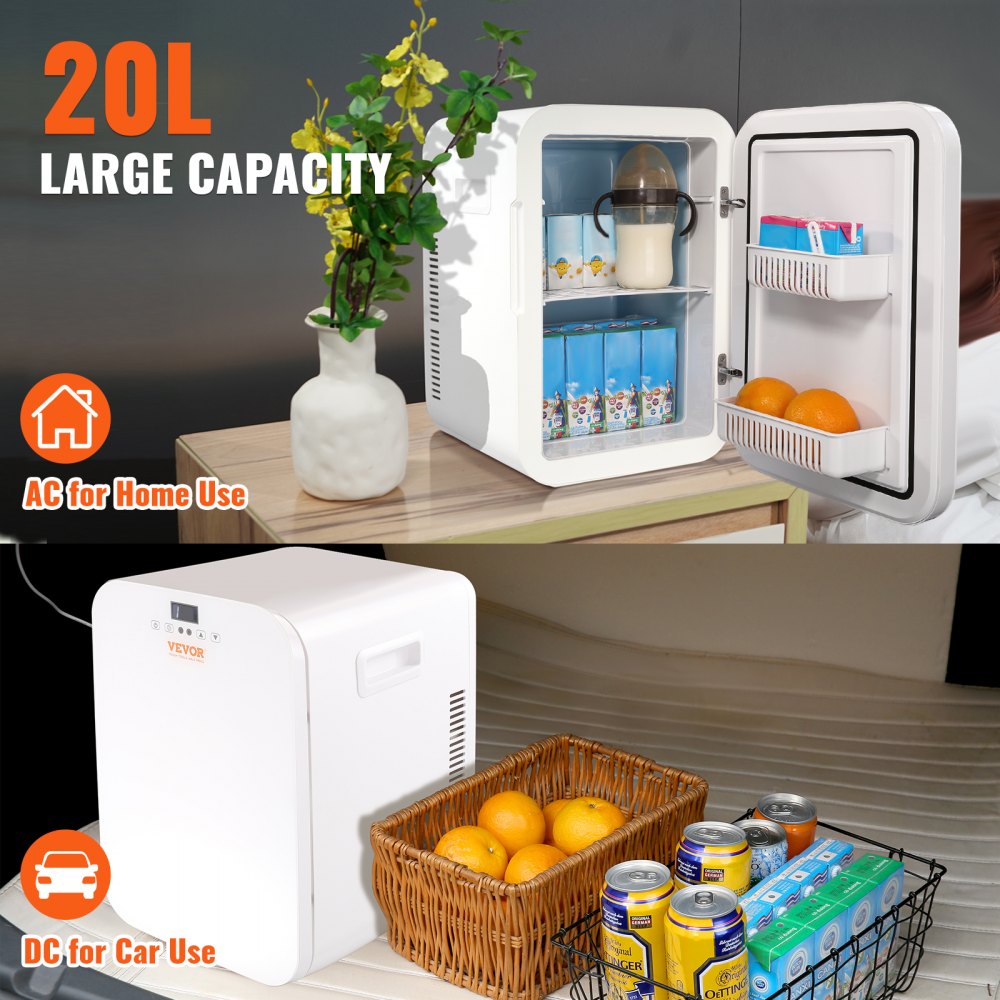 VEVOR Mini Fridge, 20L Skincare Fridges with Temper Control Touch Screen, Portable Small Beverage Refrigerator for Bedroom Office Car Dorm, AC/DC Cool Warmer for Cosmetic Drink Milk, White 