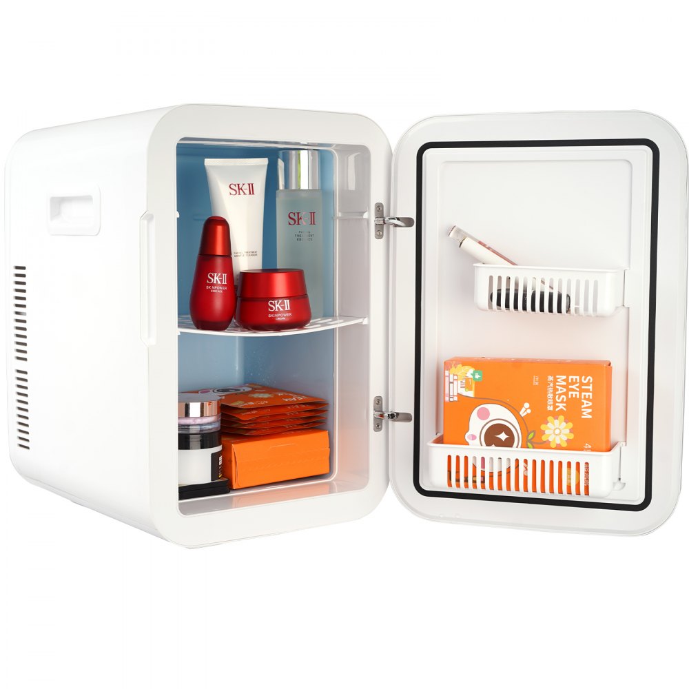 VEVOR Mini Fridge, 20L Skincare Fridges with Temper Control Touch Screen, Portable Small Beverage Refrigerator for Bedroom Office Car Dorm, AC/DC Cool Warmer for Cosmetic Drink Milk, White 