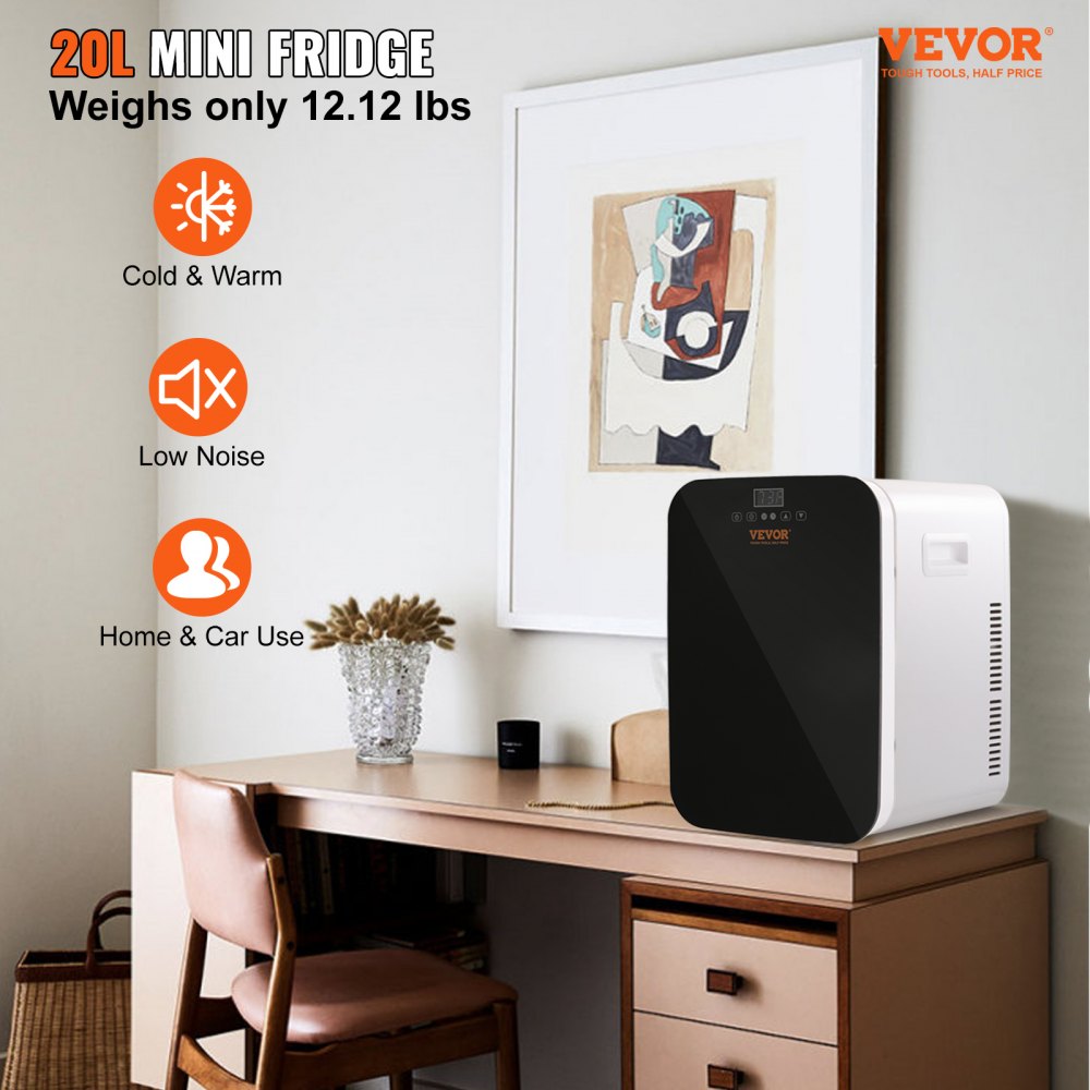 VEVOR Mini Fridge for Bedroom, 20L Skincare Fridge with Touch Screen Temper Control, Outage Memory Small Beverage Refrigerator for Makeup Drink Food, AC/DC Cooler Heater for Office Dorm Car, Black 