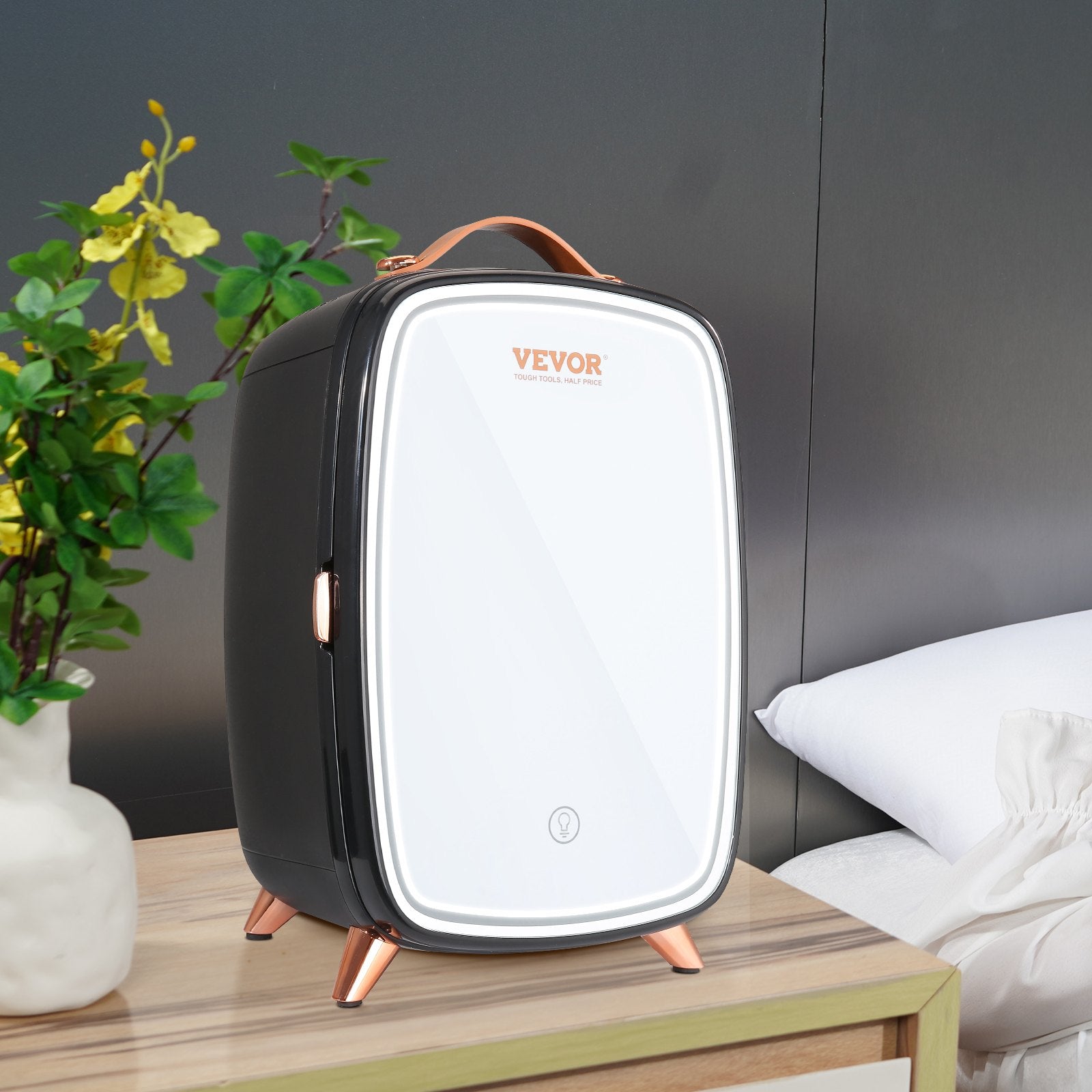 Vevor Mini Fridge, 6L Skincare Fridge with LED light and HD Mirror, AC/DC Makeup Fridges for Skin Care, Cosmetic Storage, Chill Face Mask Drink,  Small Refrigerator for Bedroom Dorm Desktop, Black 