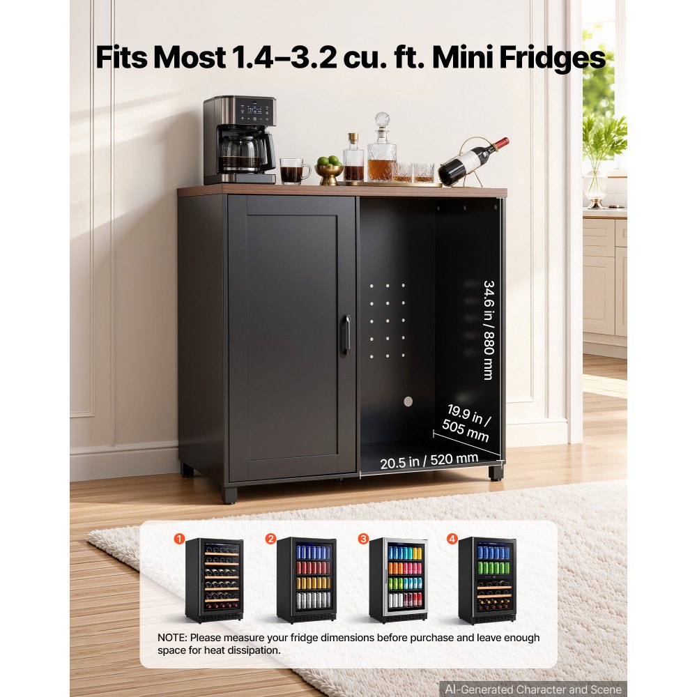 Coffee Bar Cabinet with Mini Fridge Space, Adjustable Shelves & Storage – 39.4-Inch Beverage Station
