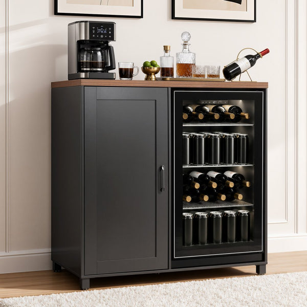 Coffee Bar Cabinet with Mini Fridge Space, Adjustable Shelves & Storage – 39.4-Inch Beverage Station