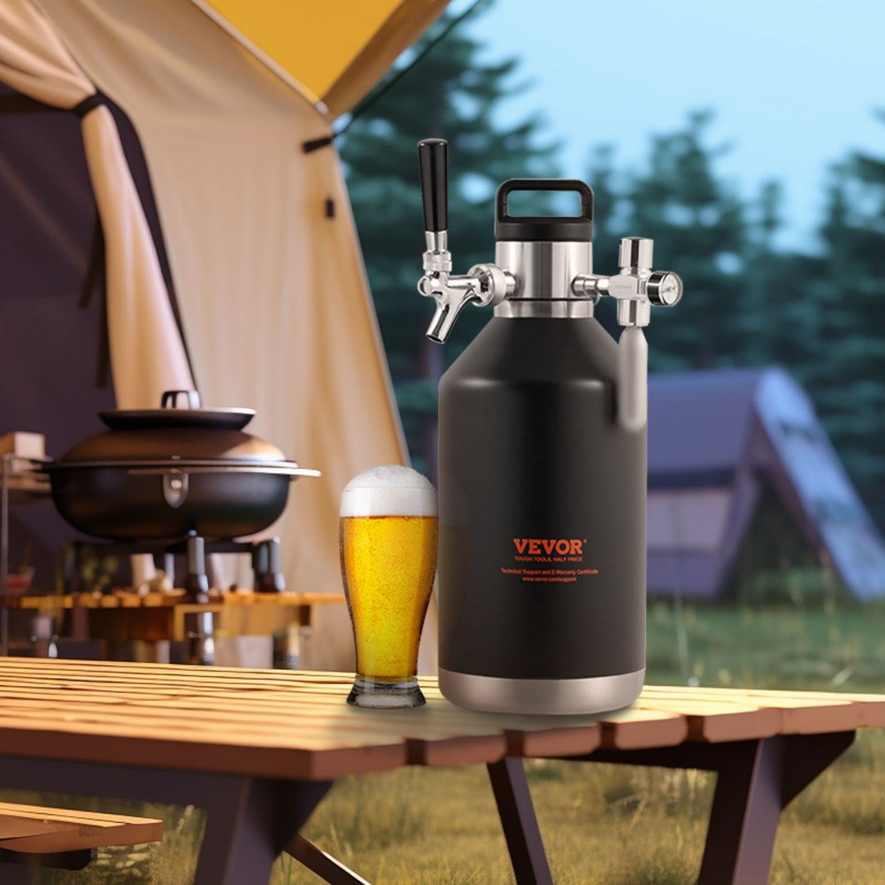 VEVOR Beer Growler Tap System, 128Oz 4L Mini Keg, 304 Stainless Steel Pressurized Beer Growler, Keg Growler with Pressure Display, CO2 Regulator Faucet, Leak-Proof Ring For Draft, Homebrew, Craft Beer 