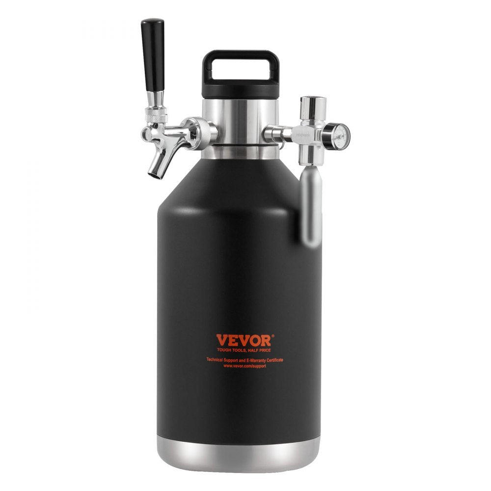 VEVOR Beer Growler Tap System, 128Oz 4L Mini Keg, 304 Stainless Steel Pressurized Beer Growler, Keg Growler with Pressure Display, CO2 Regulator Faucet, Leak-Proof Ring For Draft, Homebrew, Craft Beer 