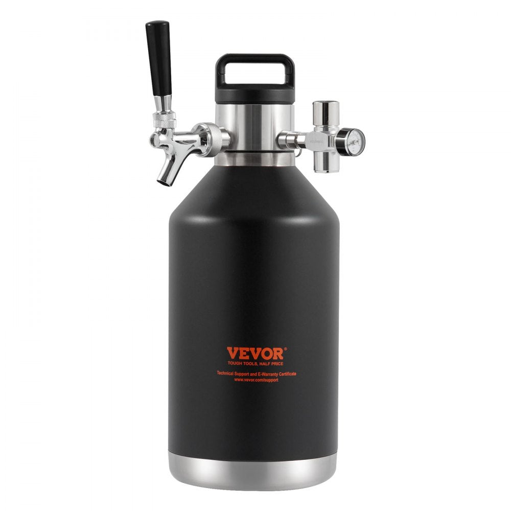 VEVOR Beer Growler Tap System, 128Oz 4L Mini Keg, 304 Stainless Steel Pressurized Beer Growler, Keg Growler with Pressure Display, CO2 Regulator Faucet, Leak-Proof Ring For Draft, Homebrew, Craft Beer 