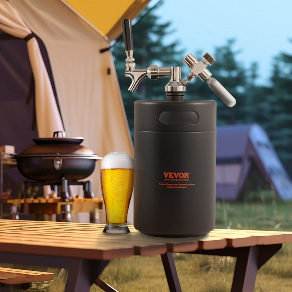 VEVOR Beer Growler Tap System, 170Oz 5L Mini Keg, 304 Stainless Steel Pressurized Beer Growler, Keg Growler with Pressure Display, CO2 Regulator Faucet, Leak-Proof Ring For Draft, Homebrew, Craft Beer 
