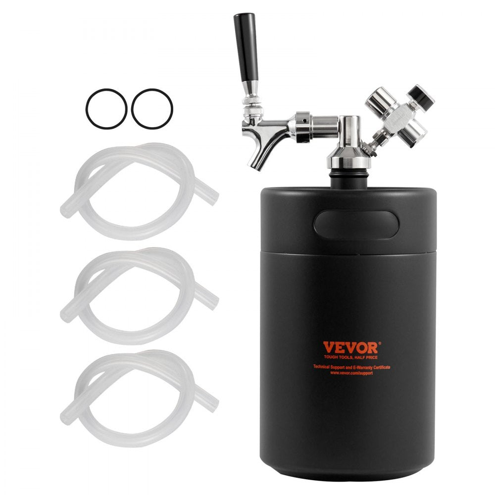 VEVOR Beer Growler Tap System, 170Oz 5L Mini Keg, 304 Stainless Steel Pressurized Beer Growler, Keg Growler with Pressure Display, CO2 Regulator Faucet, Leak-Proof Ring For Draft, Homebrew, Craft Beer 