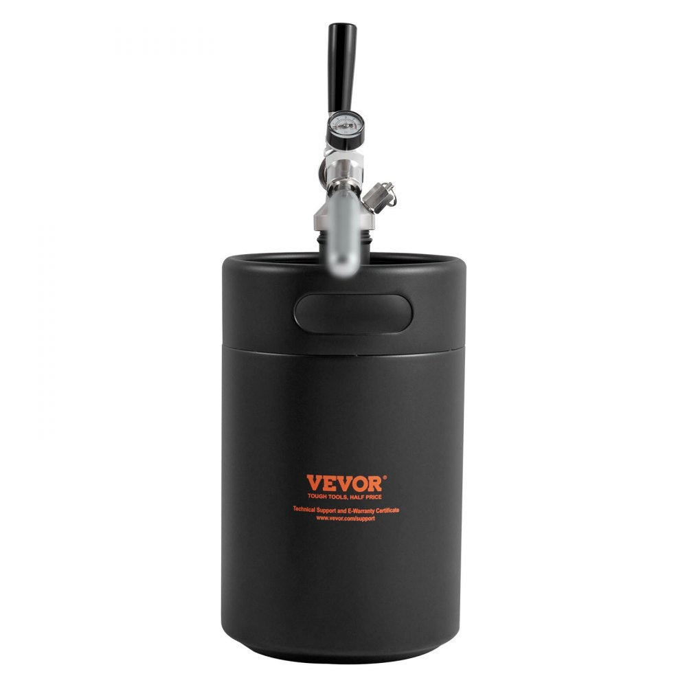 VEVOR Beer Growler Tap System, 170Oz 5L Mini Keg, 304 Stainless Steel Pressurized Beer Growler, Keg Growler with Pressure Display, CO2 Regulator Faucet, Leak-Proof Ring For Draft, Homebrew, Craft Beer 