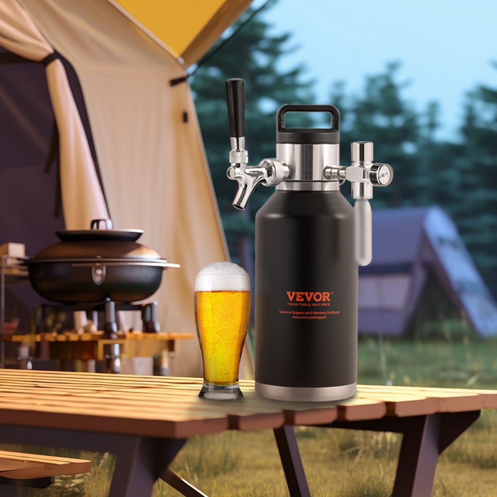 VEVOR Beer Growler Tap System, 64Oz 1.89L Mini Keg, 304 Stainless Steel Pressurized Beer Growler, Keg Growler with Pressure Display, CO2 Regulator Faucet, Leak-Proof Ring For Draft Homebrew Craft Beer 