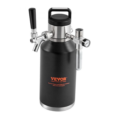 VEVOR Beer Growler Tap System, 64Oz 1.89L Mini Keg, 304 Stainless Steel Pressurized Beer Growler, Keg Growler with Pressure Display, CO2 Regulator Faucet, Leak-Proof Ring For Draft Homebrew Craft Beer 