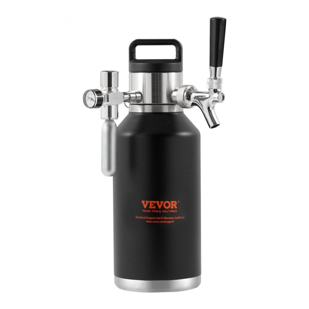 VEVOR Beer Growler Tap System, 64Oz 1.89L Mini Keg, 304 Stainless Steel Pressurized Beer Growler, Keg Growler with Pressure Display, CO2 Regulator Faucet, Leak-Proof Ring For Draft Homebrew Craft Beer 
