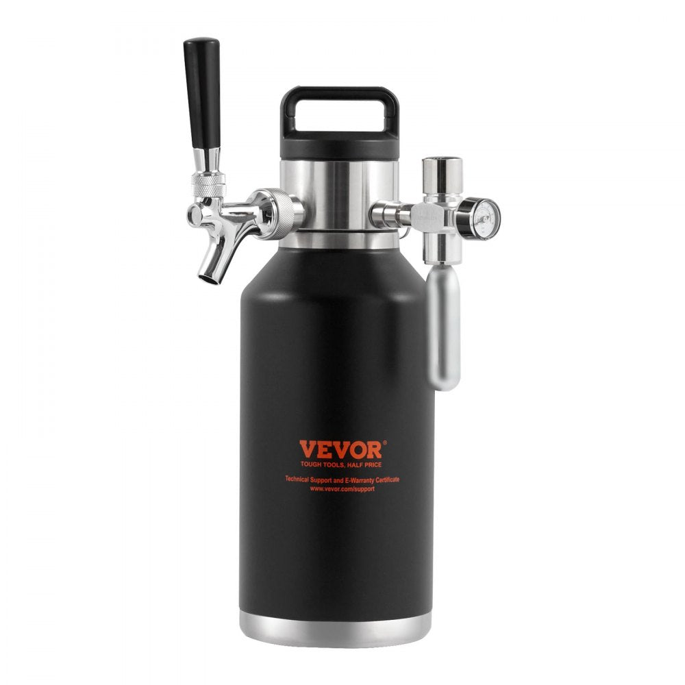 VEVOR Beer Growler Tap System, 64Oz 1.89L Mini Keg, 304 Stainless Steel Pressurized Beer Growler, Keg Growler with Pressure Display, CO2 Regulator Faucet, Leak-Proof Ring For Draft Homebrew Craft Beer 