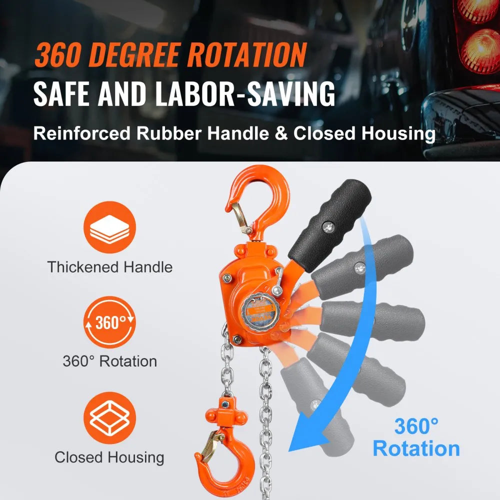 VEVOR Manual Lever Chain Hoist, 1/4 Ton 550 lbs Capacity 10 FT Come Along, G80 Galvanized Carbon Steel with Weston Double-Pawl Brake, Auto Chain Leading & 360° Rotation Hook, for Garage Factory Dock