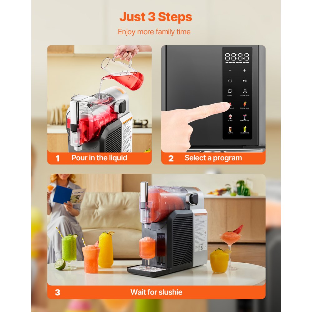 2L Slushy Machine No Ice Needed Frozen Drink Maker 6 Preset Programs 