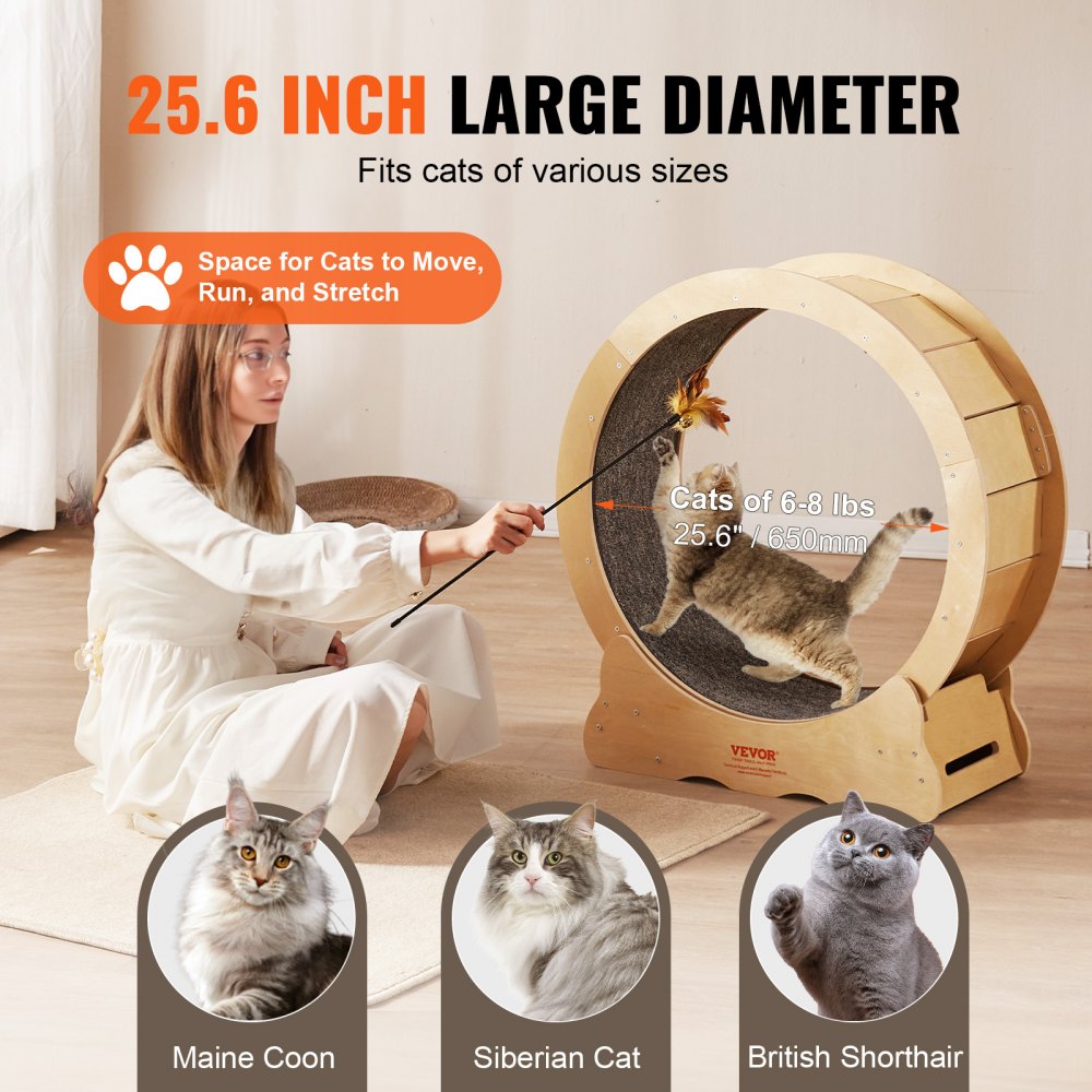 VEVOR Cat Exercise Wheel, Large Cat Treadmill Wheel for Indoor Cats, 29.5 inch Cat Running Wheel with Detachable Carpet and Cat Teaser for Running/Walking/Training, Suitable for Most Cats 