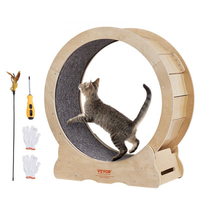 VEVOR Cat Exercise Wheel, Large Cat Treadmill Wheel for Indoor Cats, 29.5 inch Cat Running Wheel with Detachable Carpet and Cat Teaser for Running/Walking/Training, Suitable for Most Cats 