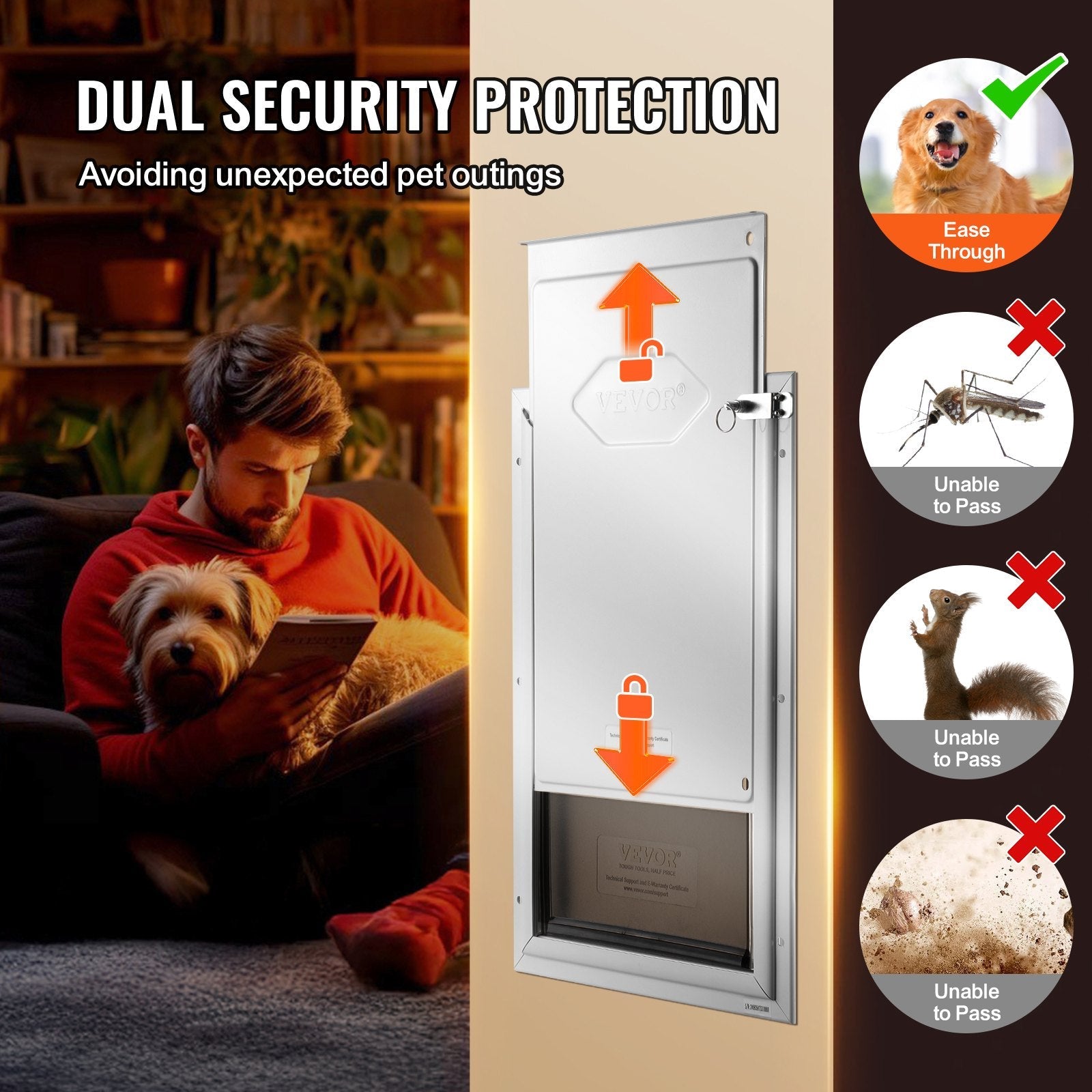VEVOR Pet Door for Door with Lock and Magnetic Flap System Aluminum Frame Small 