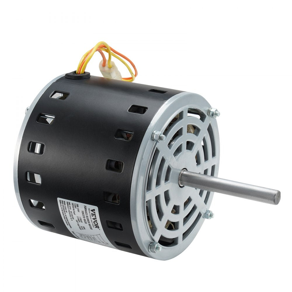 VEVOR 1/2HP Furnace Blower Motor, 208/230V 2.7Amps, 1075RPM 5 Speeds, CW/CCW Rotation, 48 Frame 3.4" Shaft Length, 7.5?F/450V Capacitor + 11" Hold Hoop 